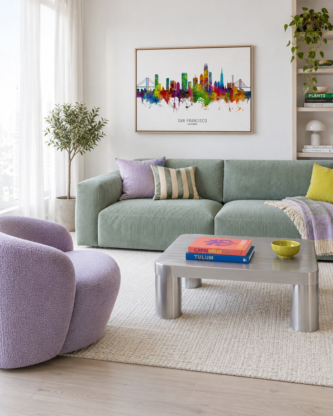 San Francisco Skyline multicolor - Framed canvas in an interior