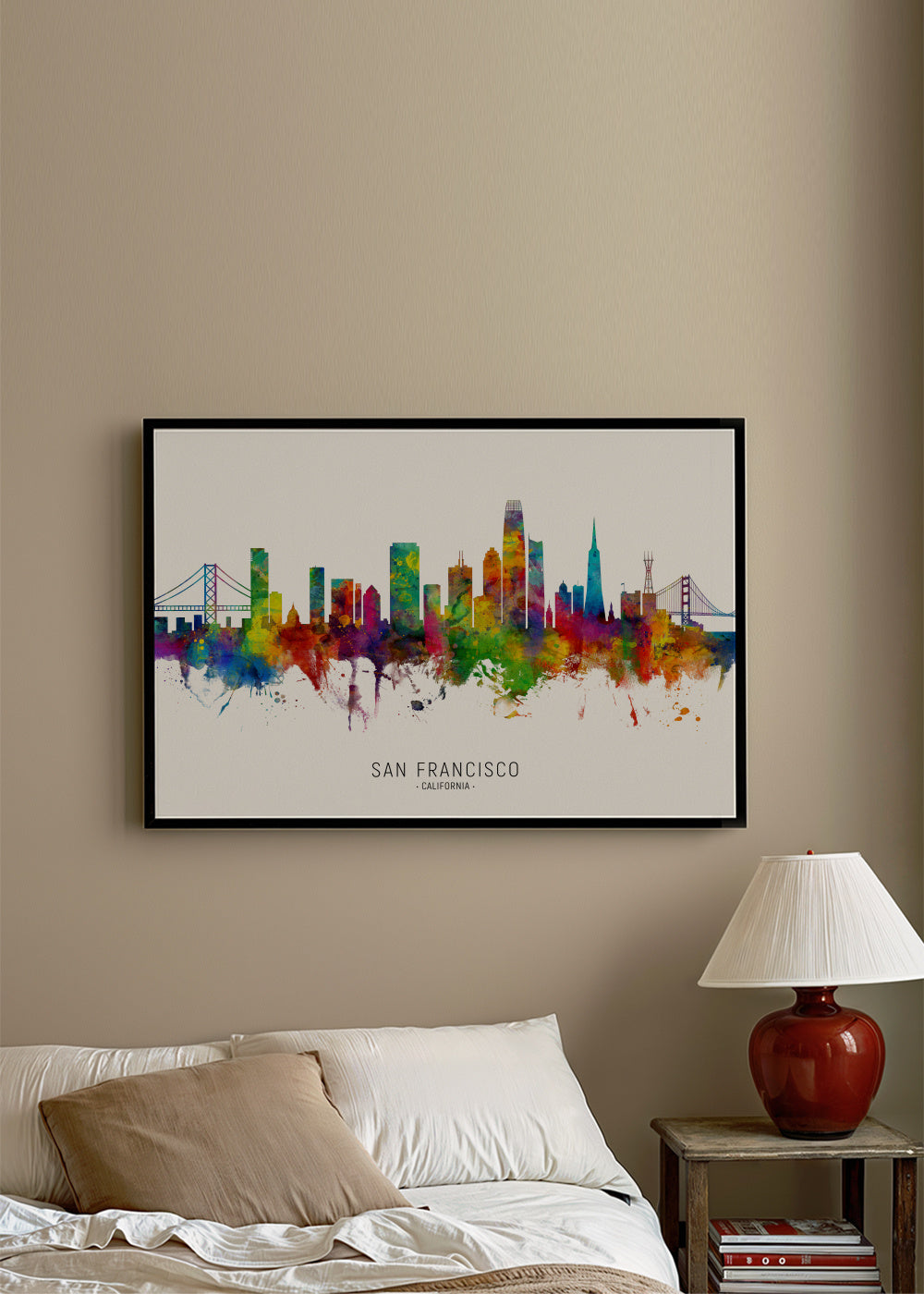 San Francisco Skyline multicolor - Framed poster in an interior