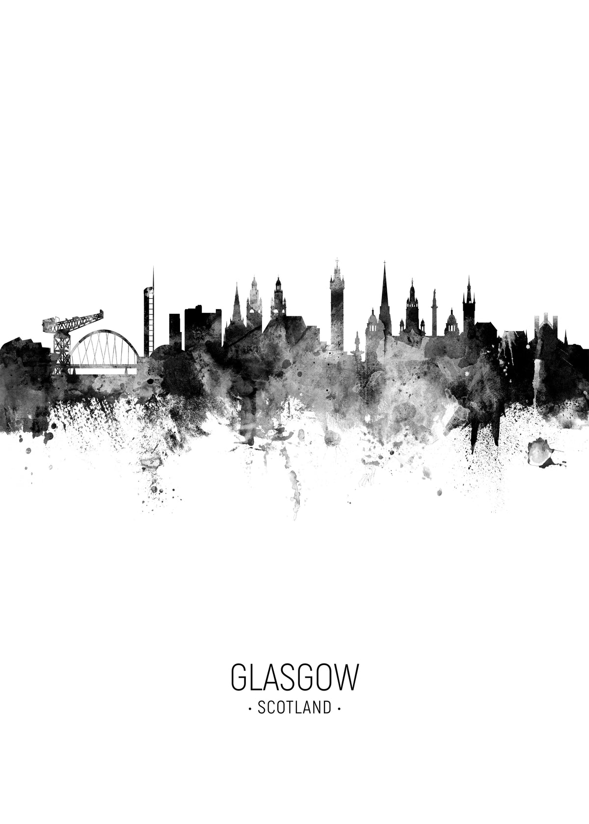 Glasgow Skyline en blanco y negro - Unframed art print