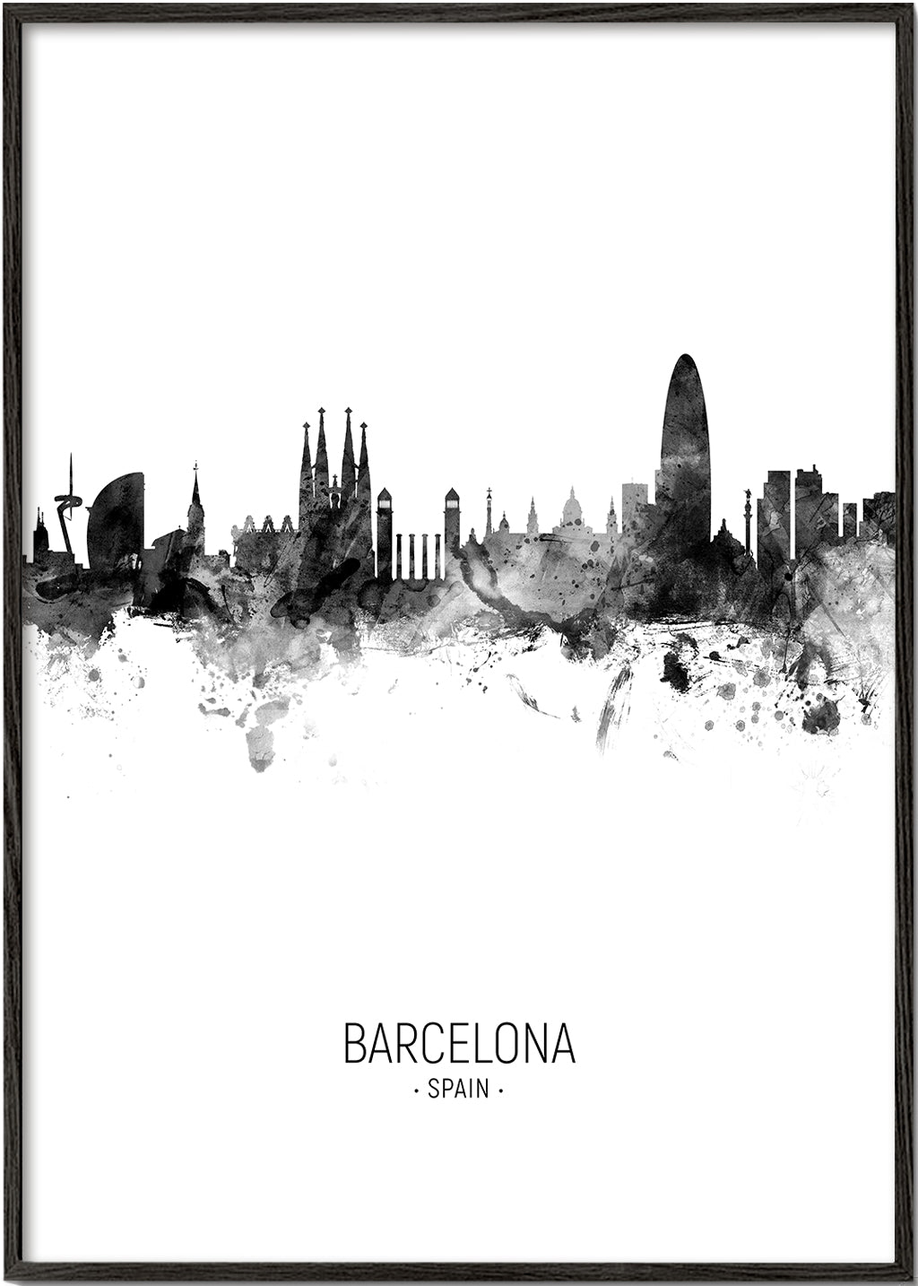 Barcelona skyline black and white