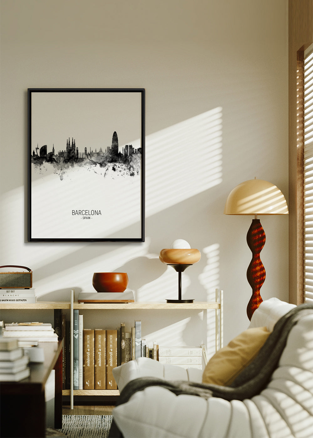 Barcelona skyline black and white