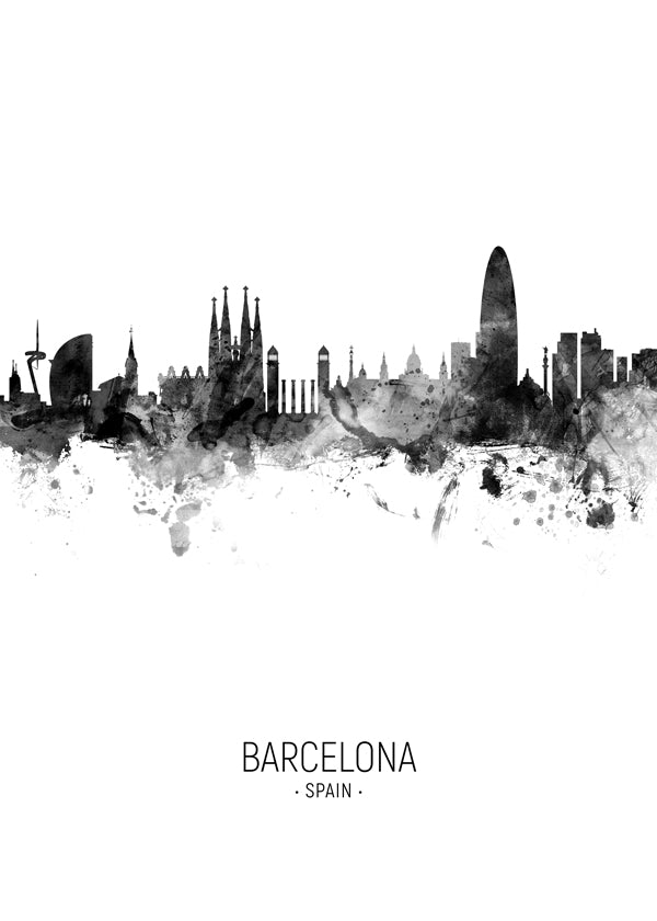 Barcelona skyline black and white