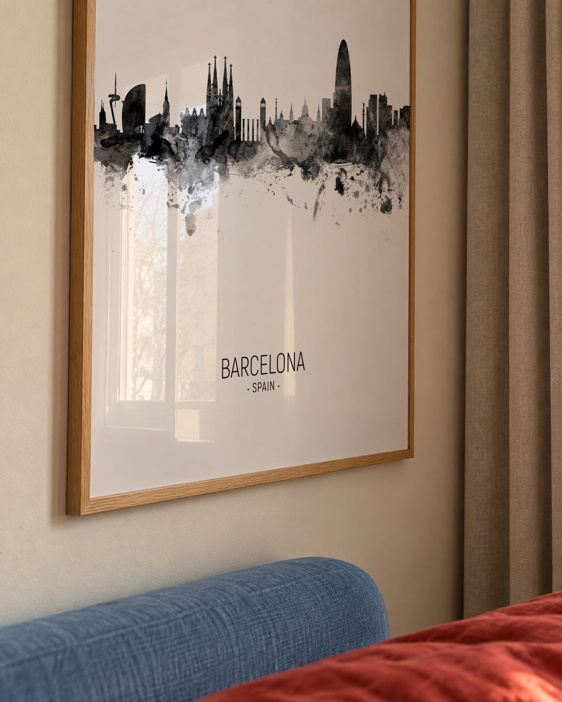 Barcelona Skyline en blanco y negro - Framed poster detail