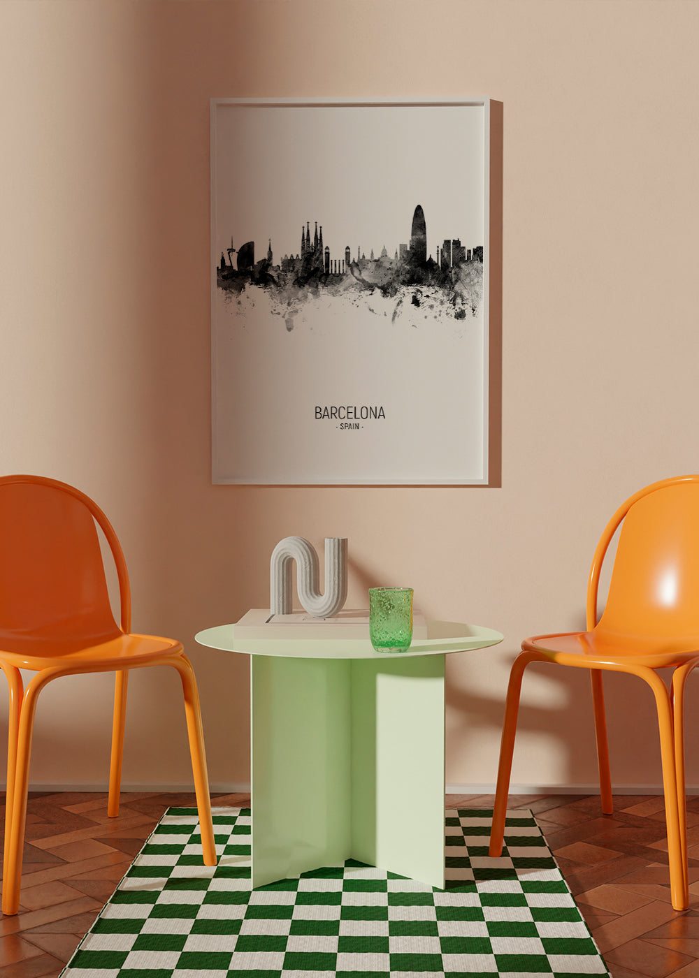 Barcelona skyline black and white