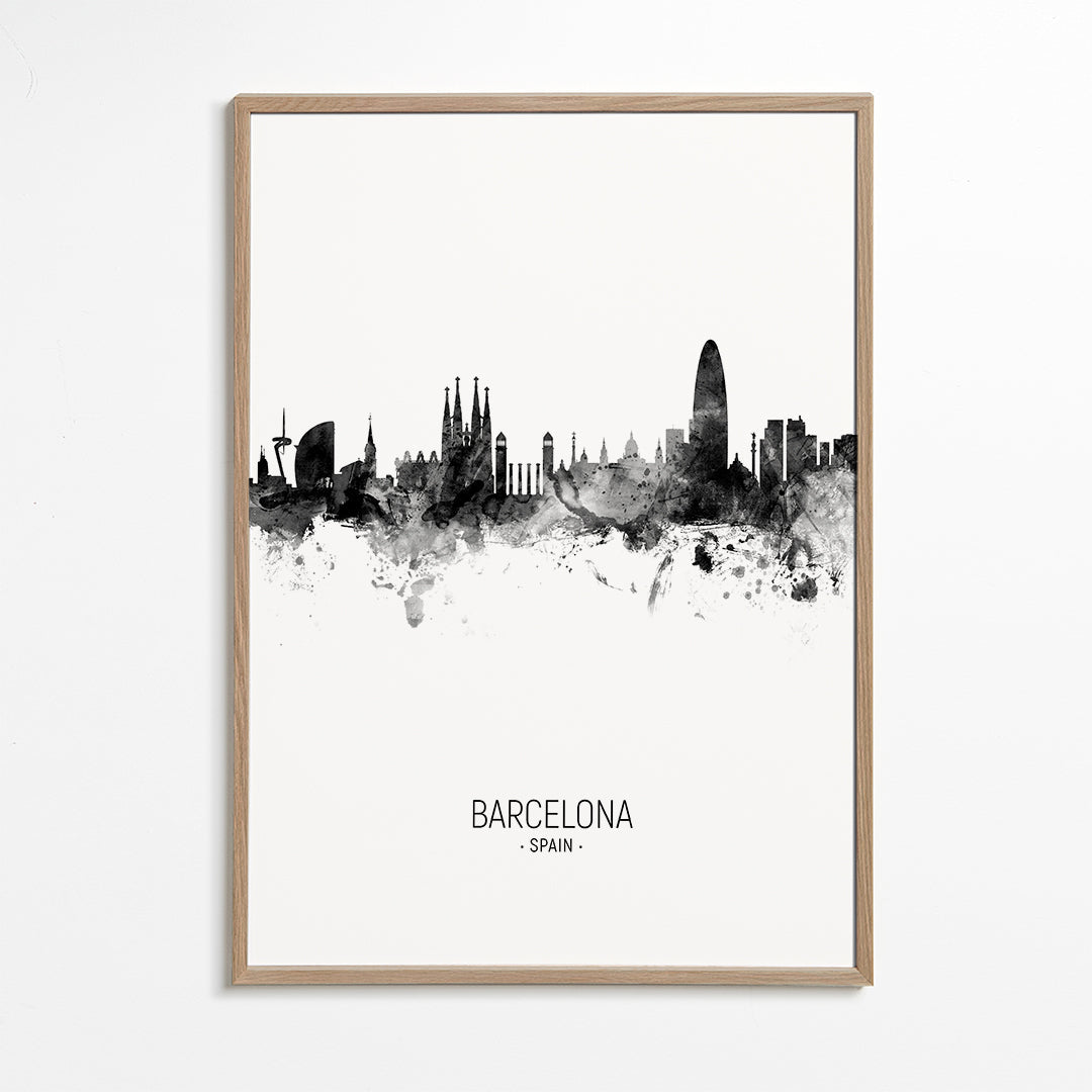 Barcelona skyline black and white