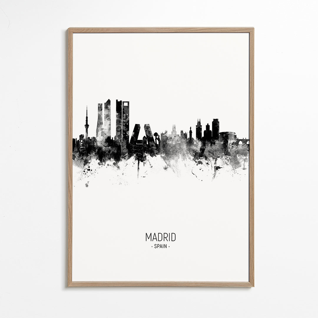 Madrid skyline black and white