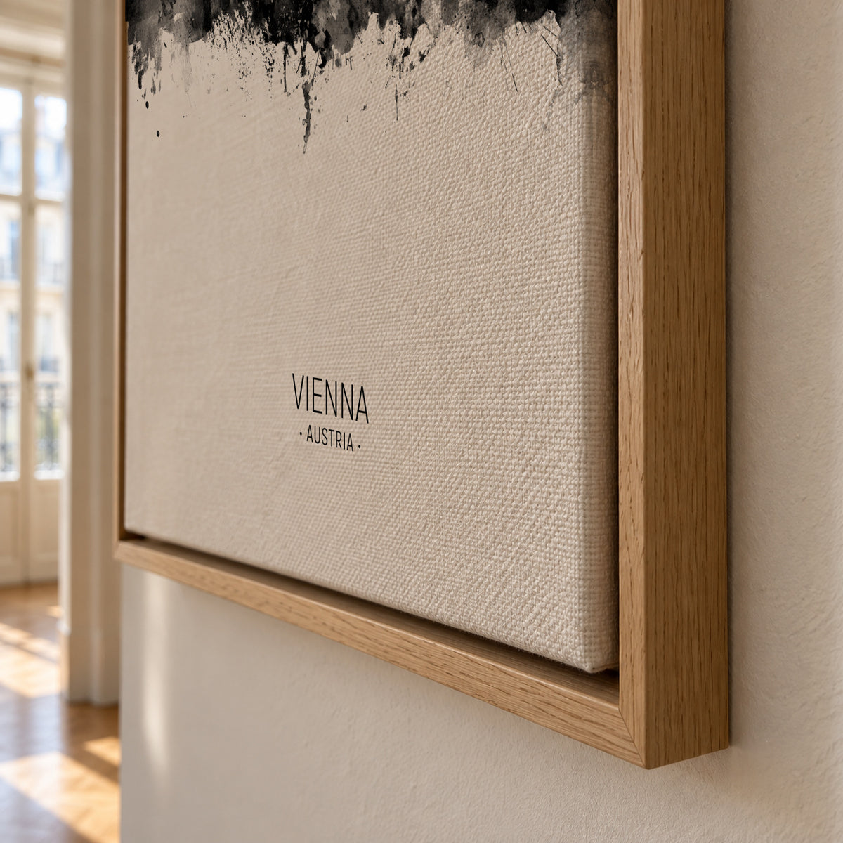 Vienna Skyline en blanco y negro - Framed canvas detail