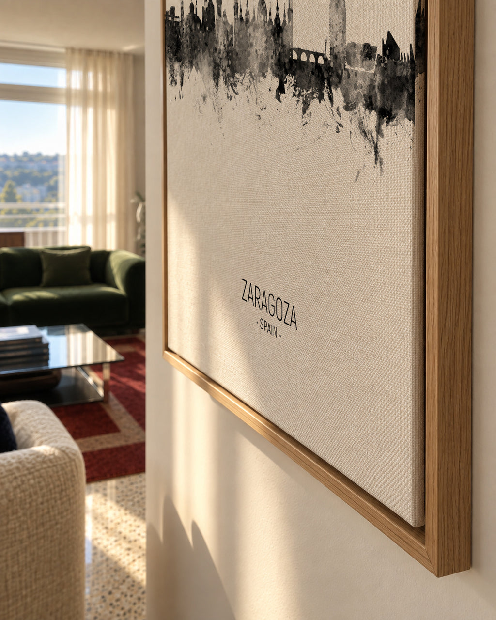 Zaragoza Skyline en blanco y negro - Framed canvas detail
