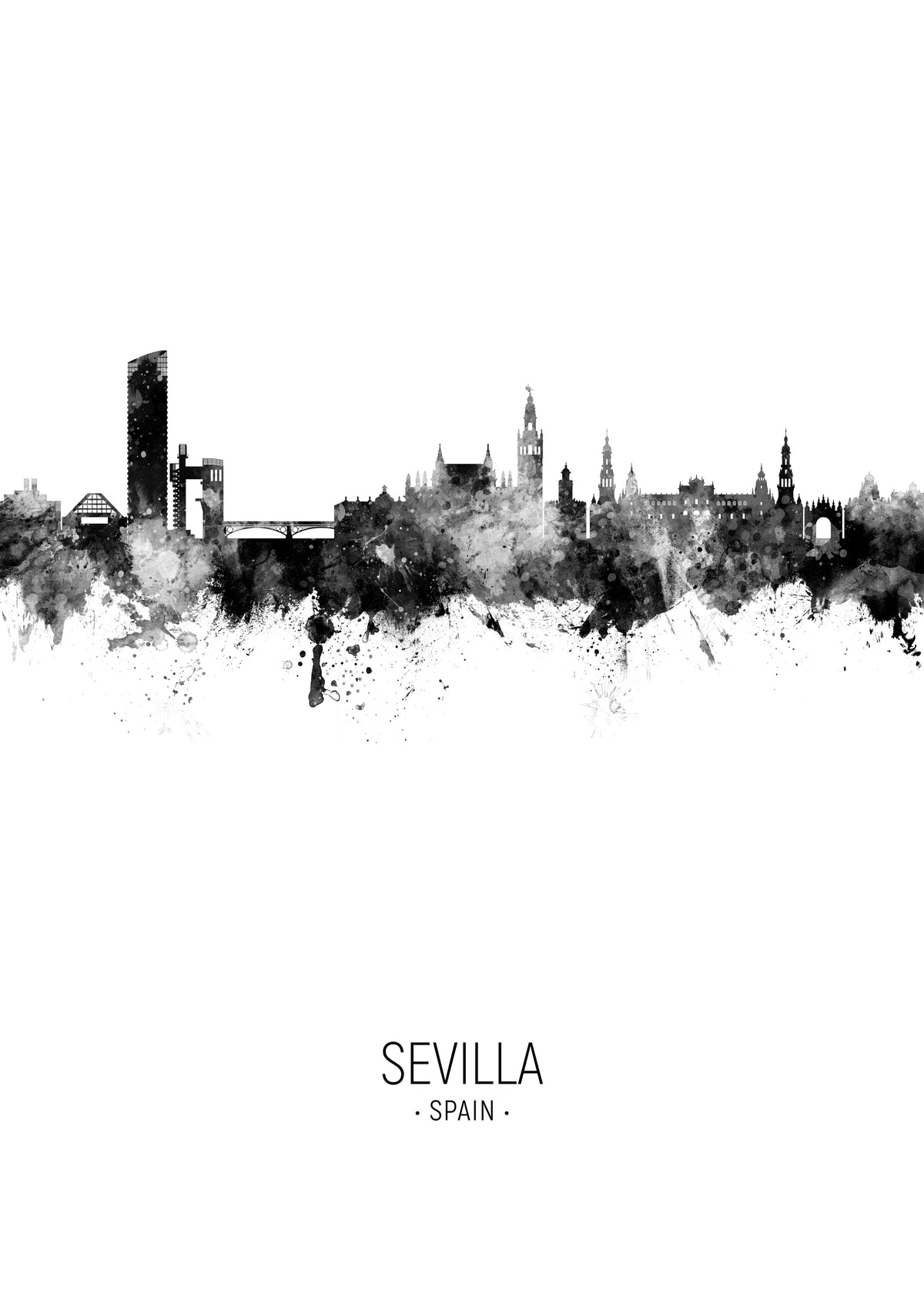 Sevilla Skyline en blanco y negro - Unframed art print