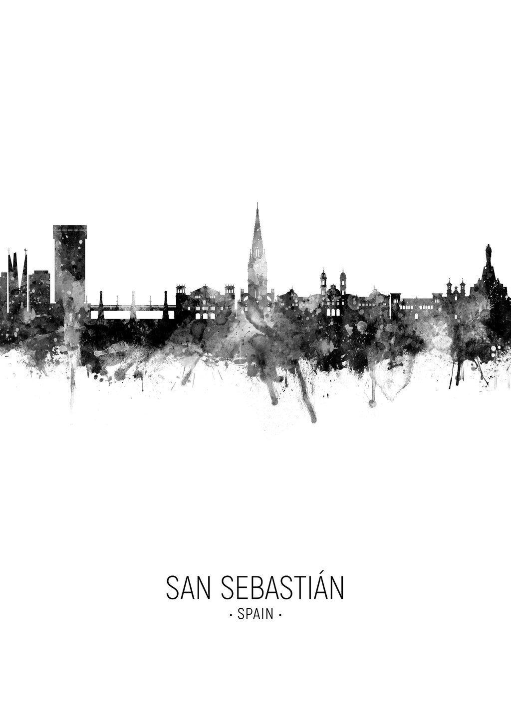 San Sebastián Skyline en blanco y negro - Unframed art print