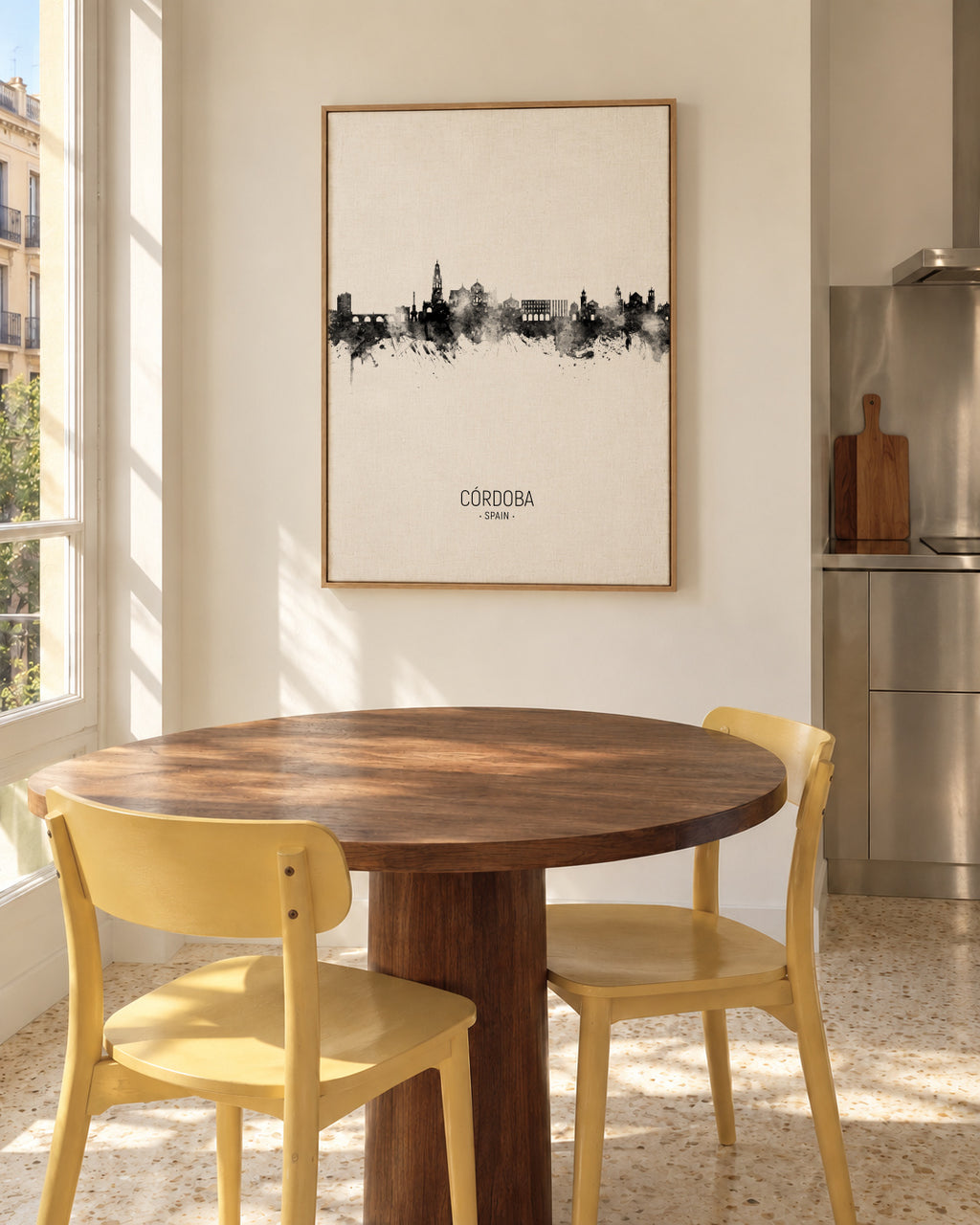 Córdoba Skyline en blanco y negro - Framed canvas in an interior
