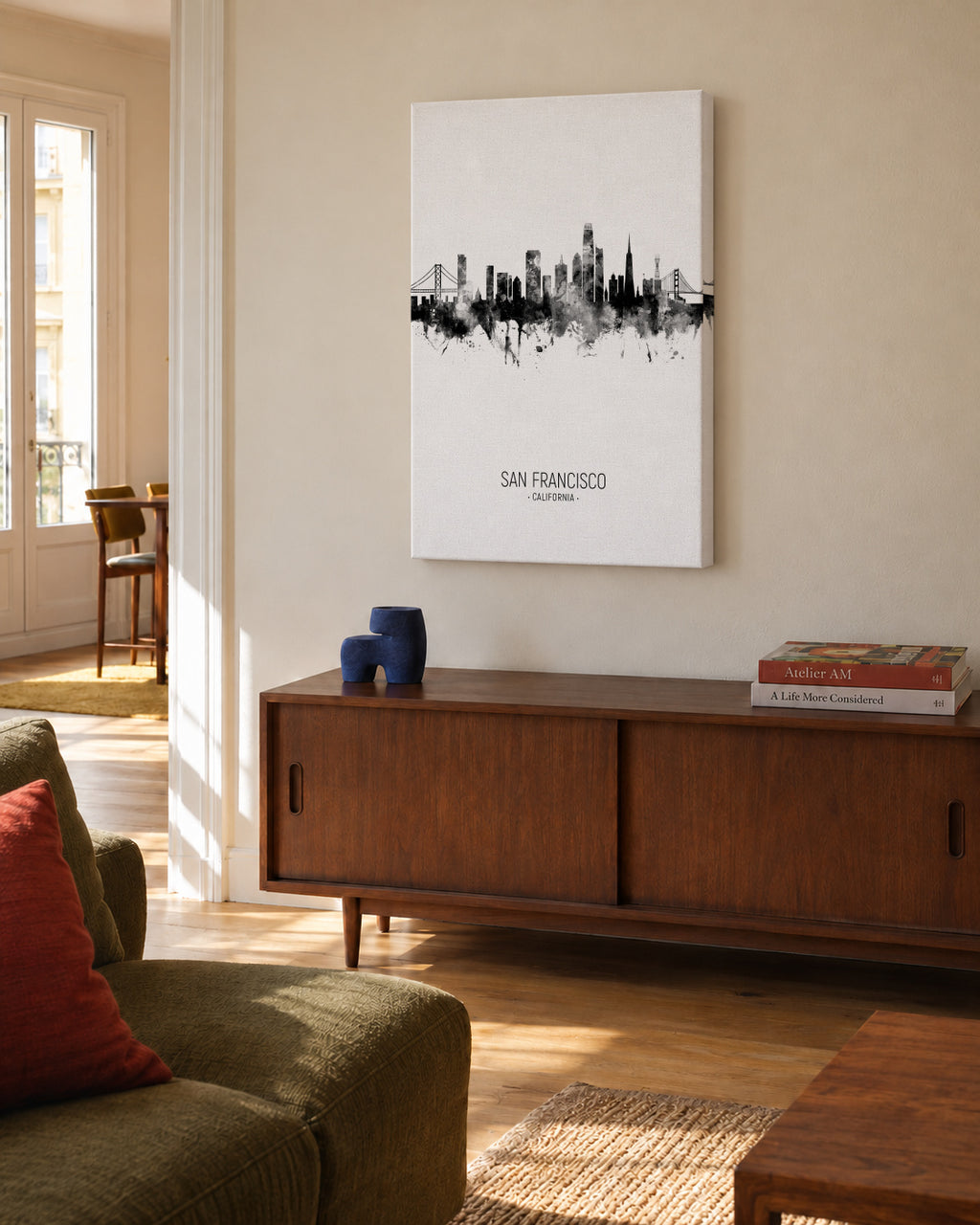 San Francisco Skyline en blanco y negro - Unframed canvas in an interior