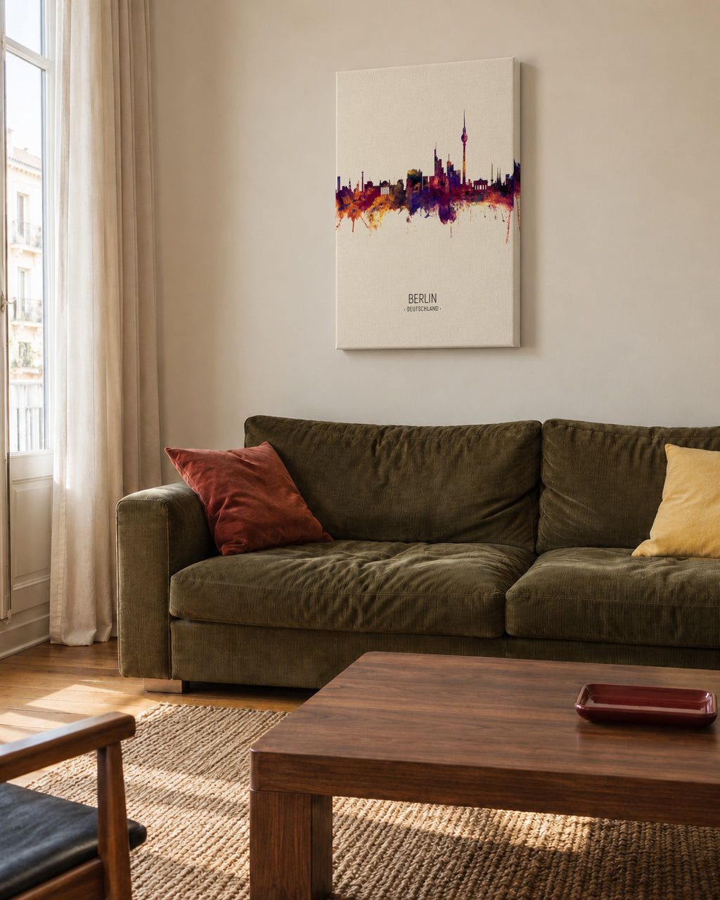 Berlin Skyline en beige - Unframed canvas in an interior