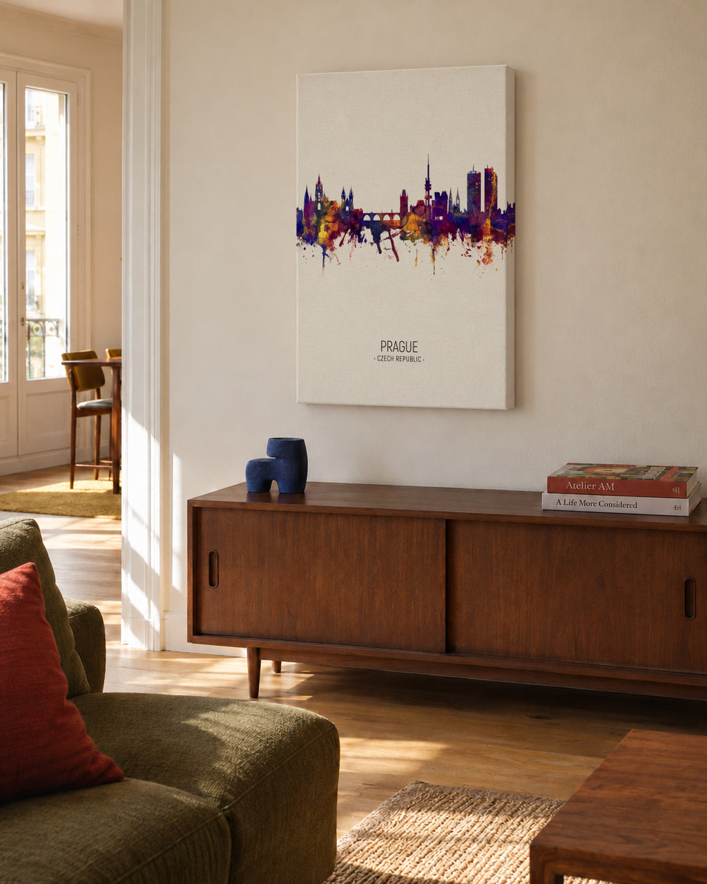 Prague Skyline en beige - Unframed canvas in an interior
