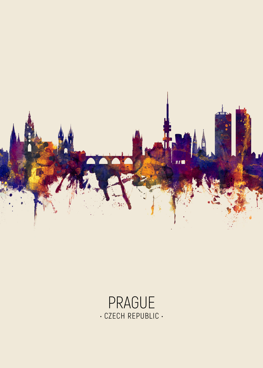 Prague Skyline en beige - Unframed art print