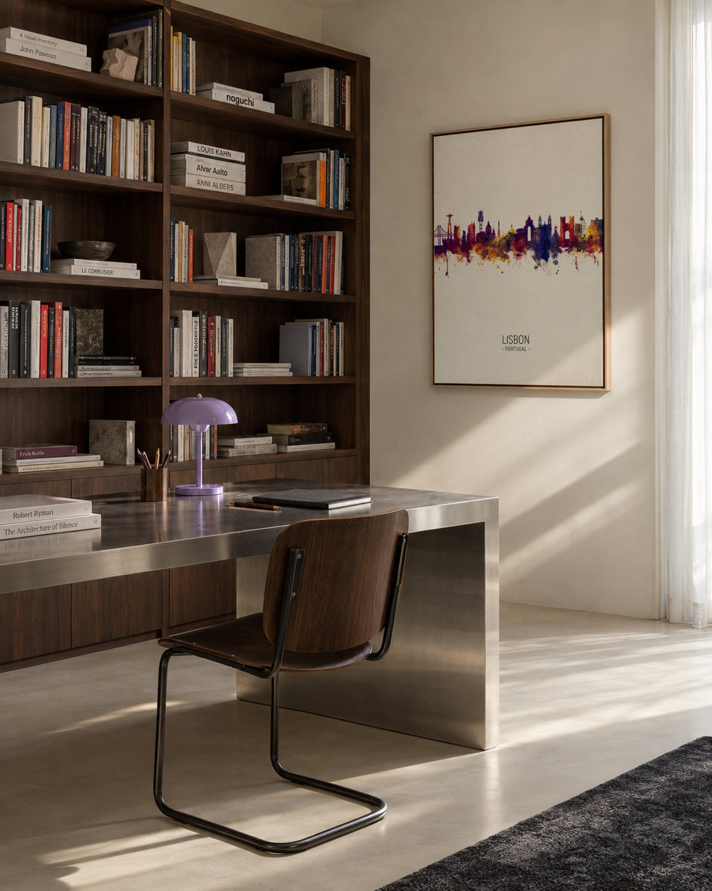 Lisbon Skyline en beige - Framed canvas in an interior