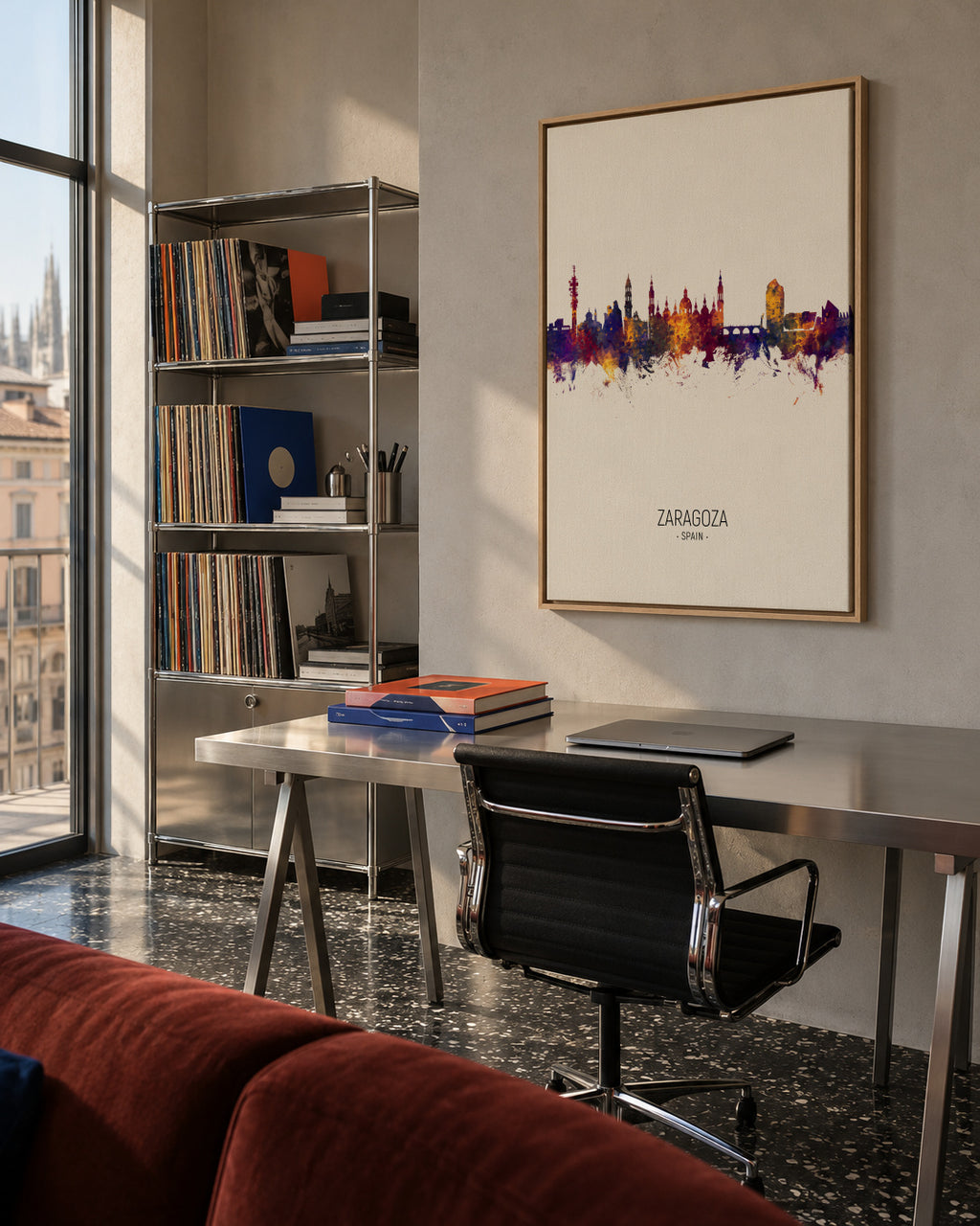 Zaragoza Skyline en beige - Framed canvas in an interior