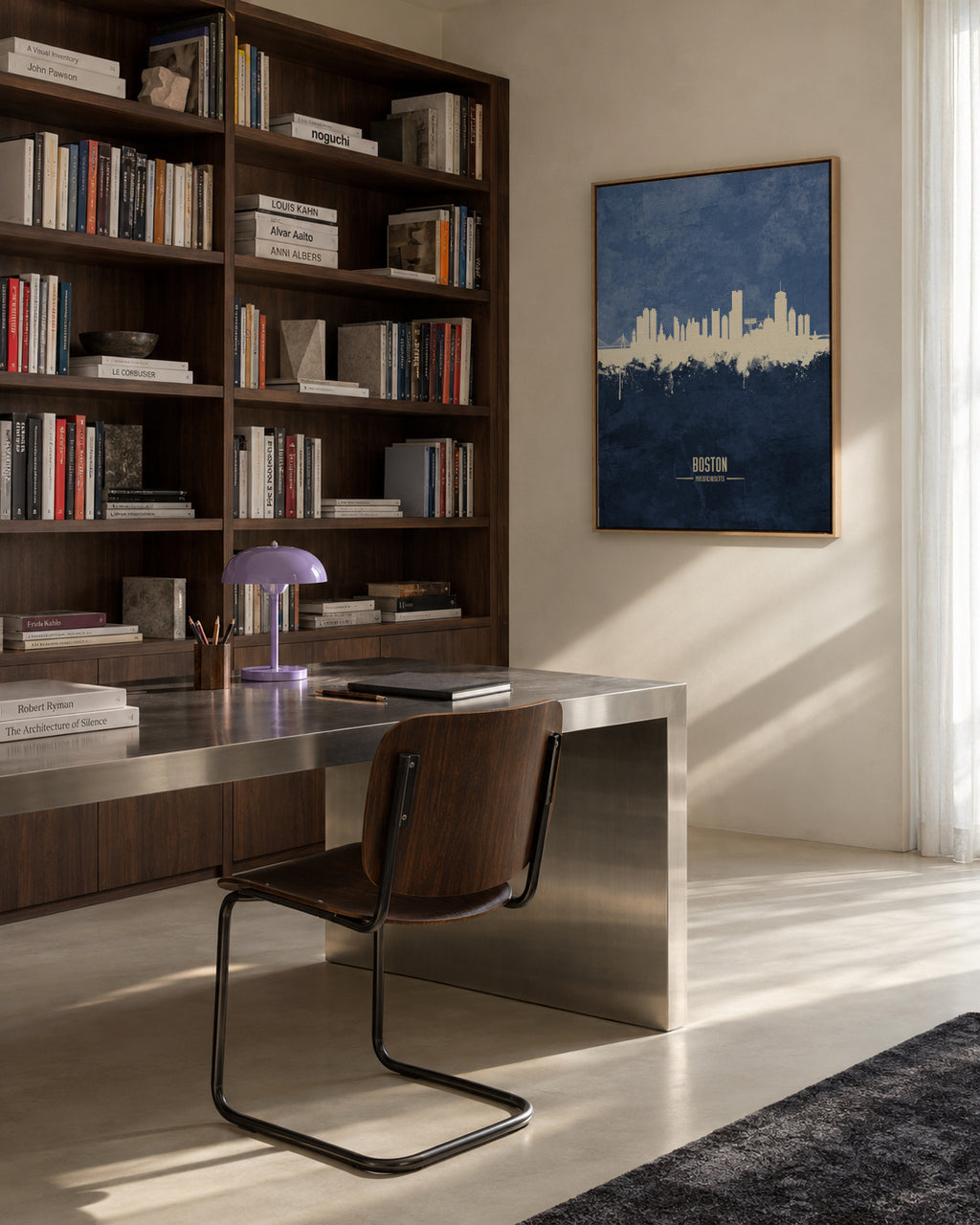 Boston Skyline Azul - Framed canvas in an interior