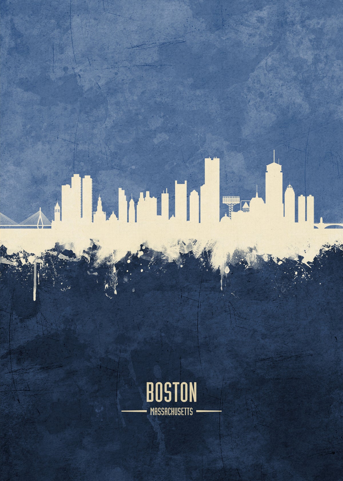 Boston Skyline Azul - Unframed art print
