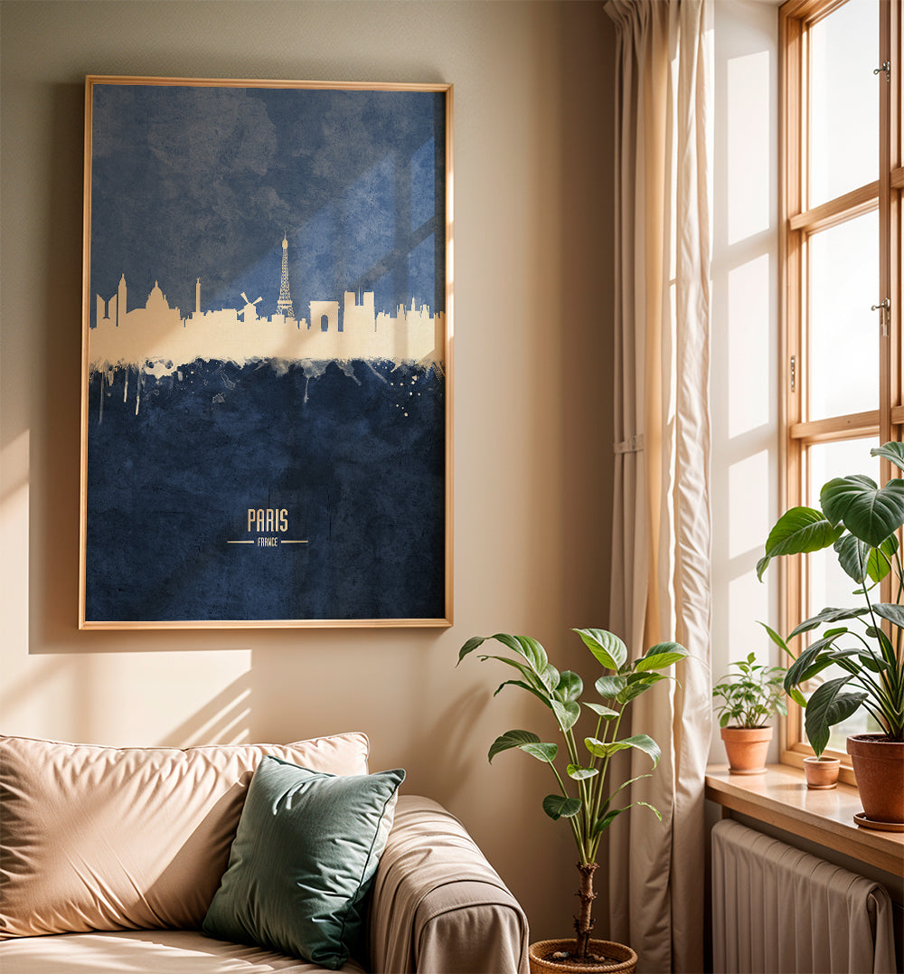 Paris skyline blue
