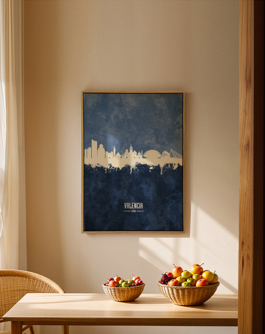 Valencia Skyline Azul - Framed canvas in an interior