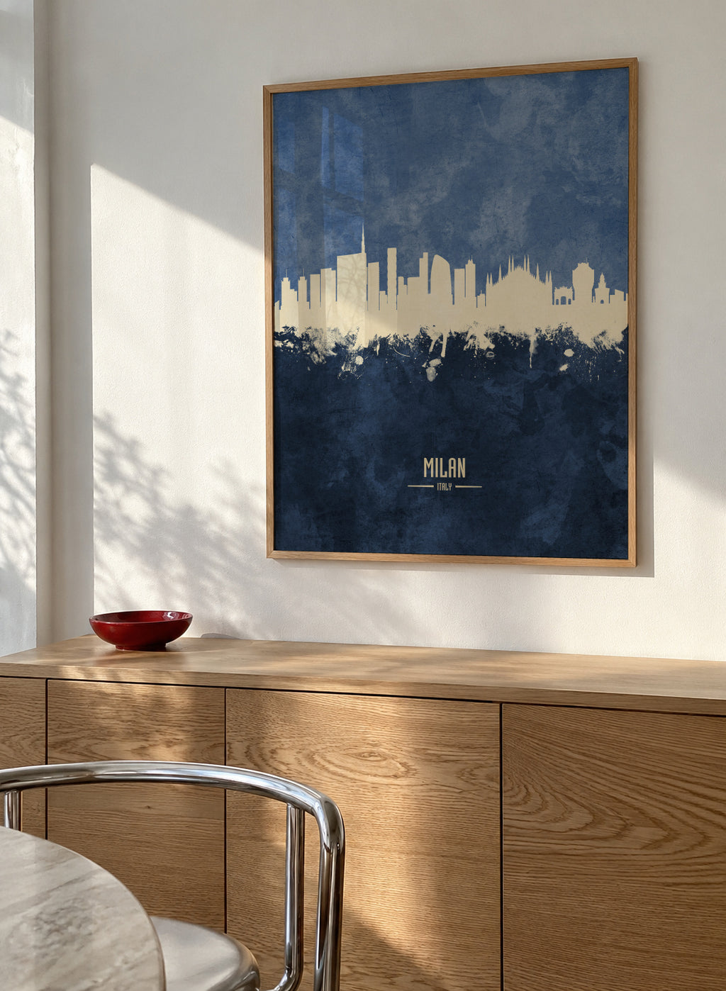 Milan Skyline Azul - Framed poster in an interior