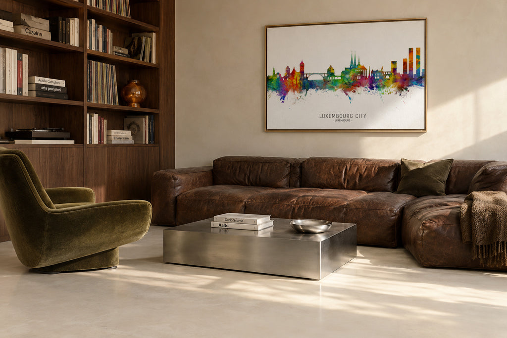 Luxembourg City Skyline multicolor - Framed canvas in an interior