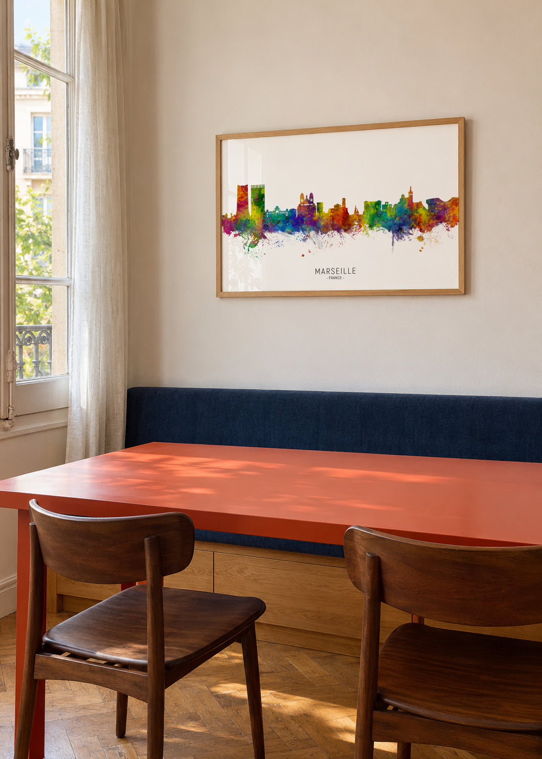 Marseille Skyline multicolor - Framed poster in an interior