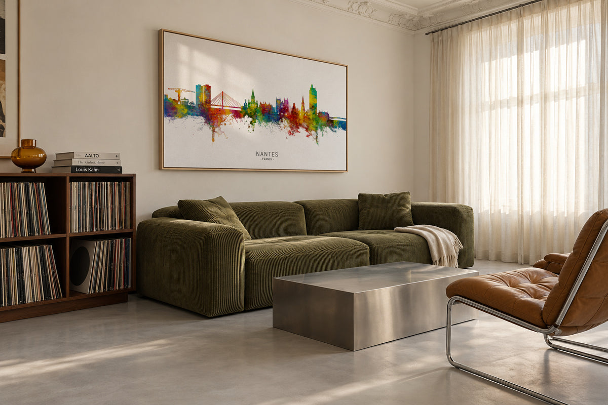 Nantes Skyline multicolor - Framed canvas in an interior