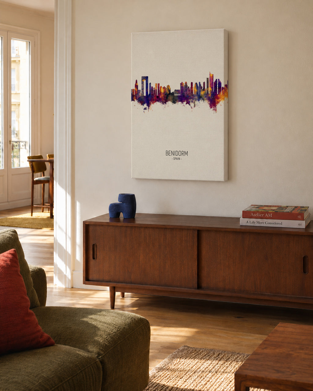 Benidorm Skyline beige - Unframed canvas in an interior