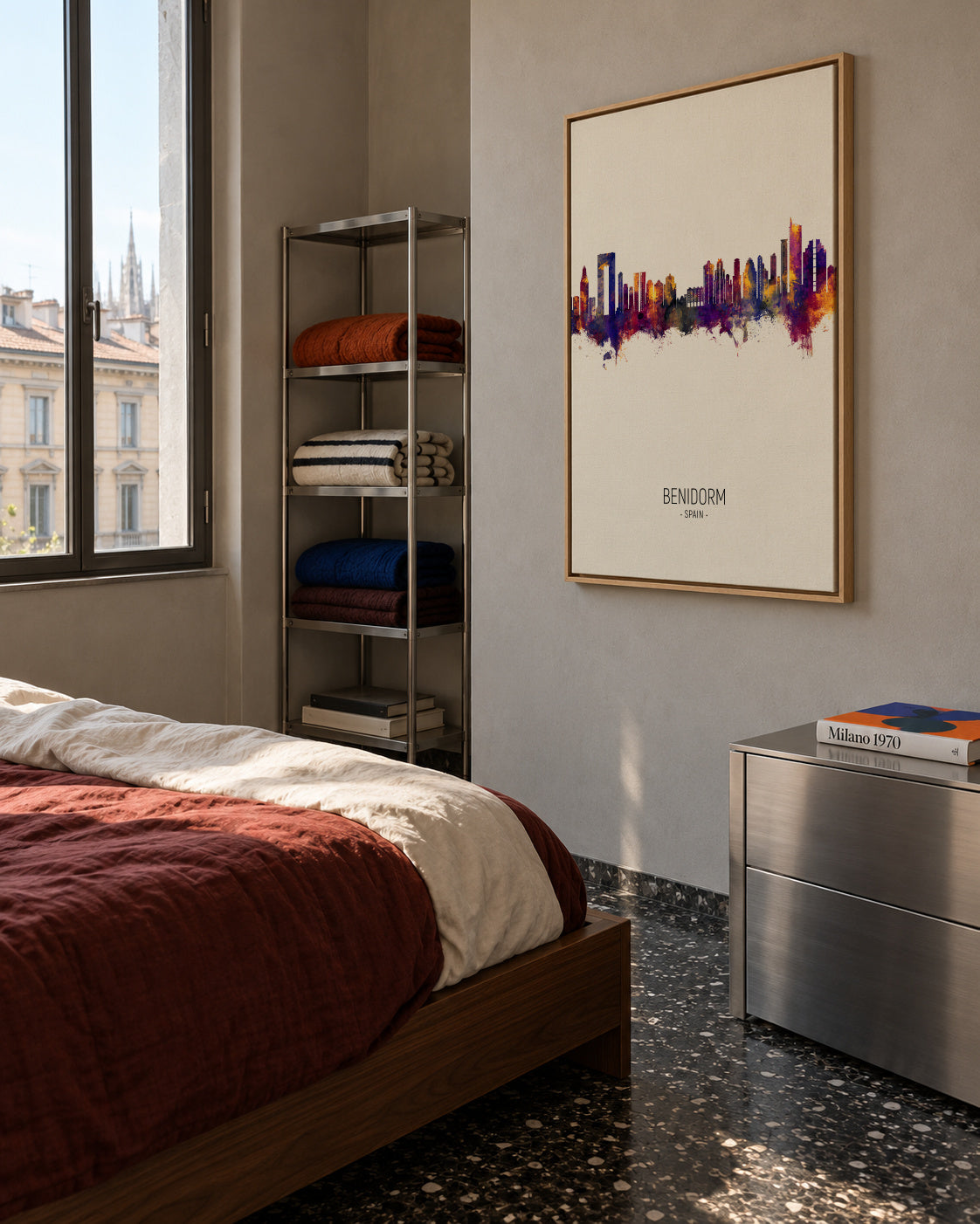 Benidorm Skyline beige - Framed canvas in an interior