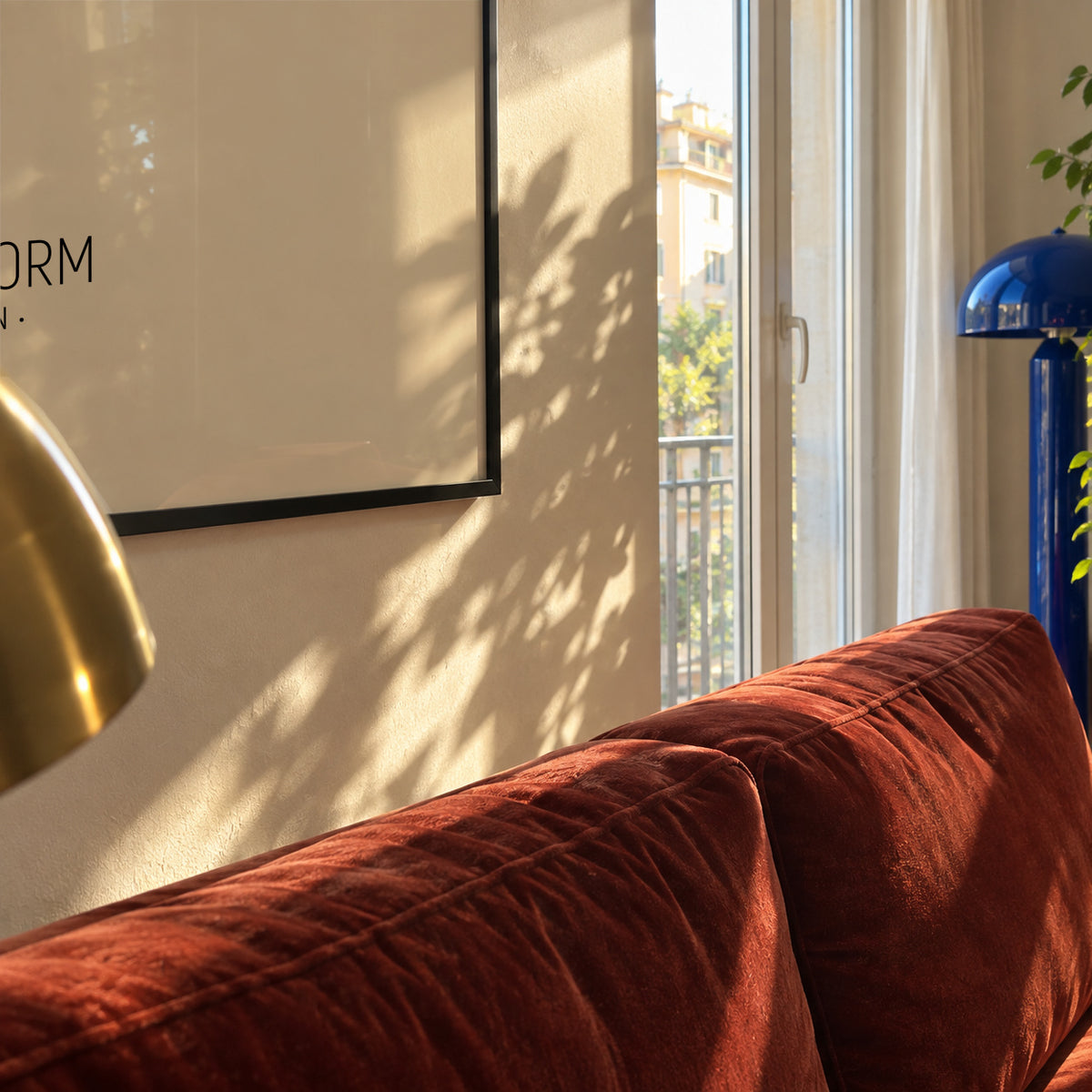 Benidorm Skyline beige - Framed poster in an interior