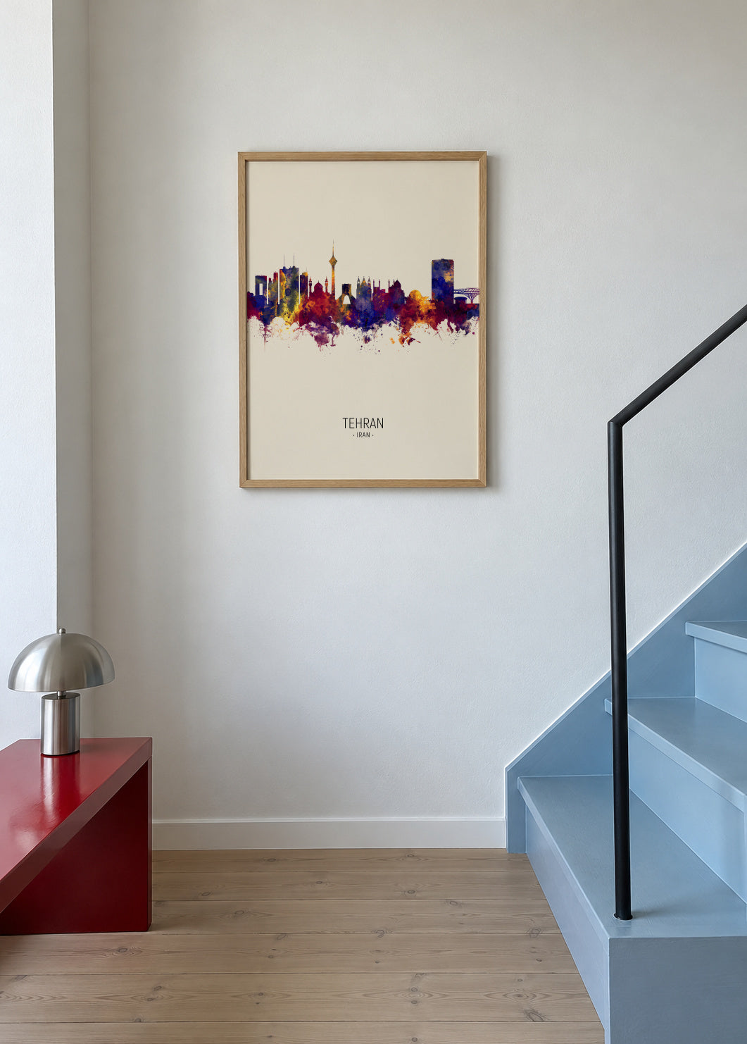 Tehran Skyline beige - Framed poster in an interior
