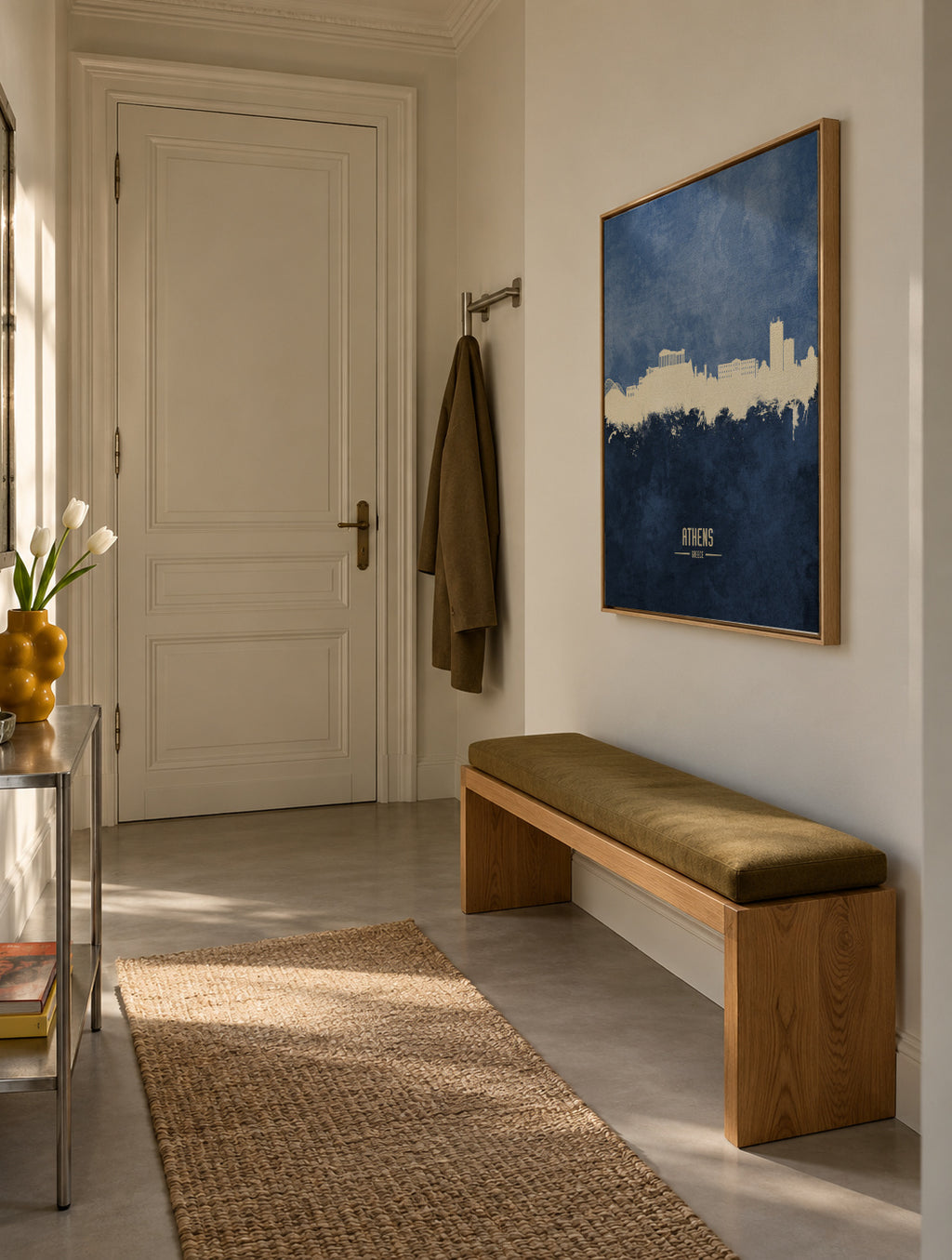 Athens Skyline azul - Framed canvas in an interior
