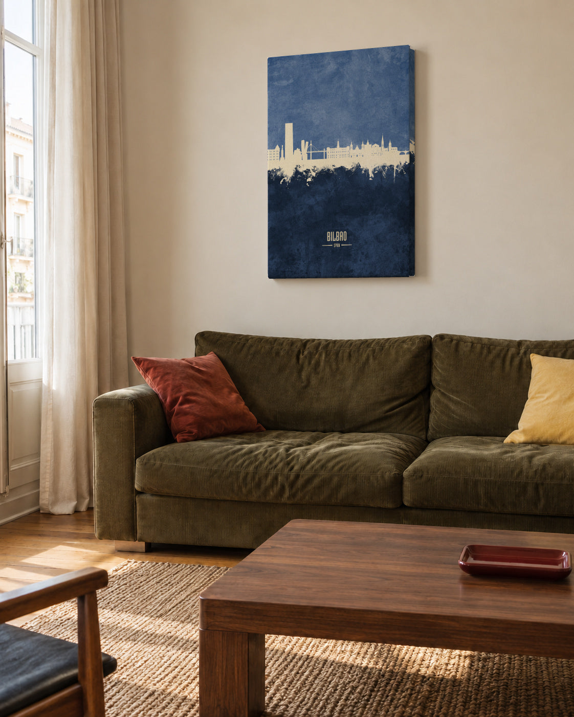 Bilbao Skyline azul - Unframed canvas in an interior