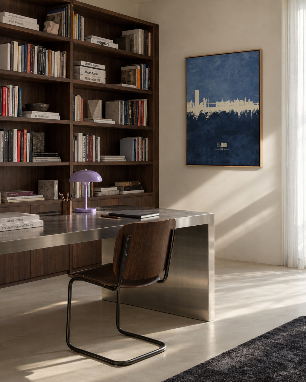 Bilbao Skyline azul - Framed canvas in an interior