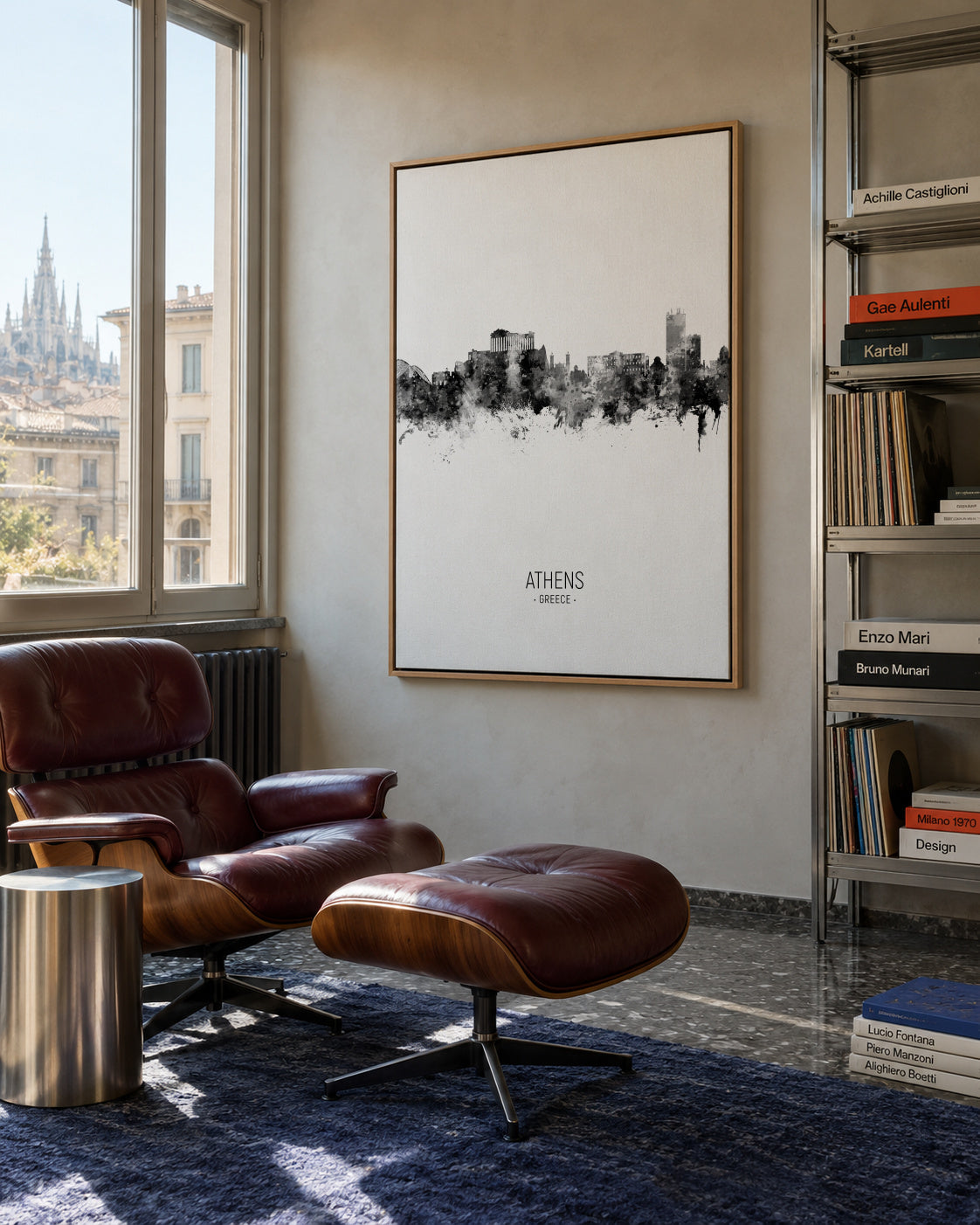 Athens Skyline blanco y negro - Framed canvas in an interior