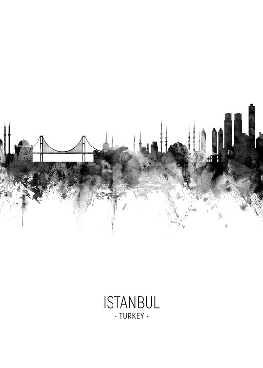 Istanbul Skyline black and white