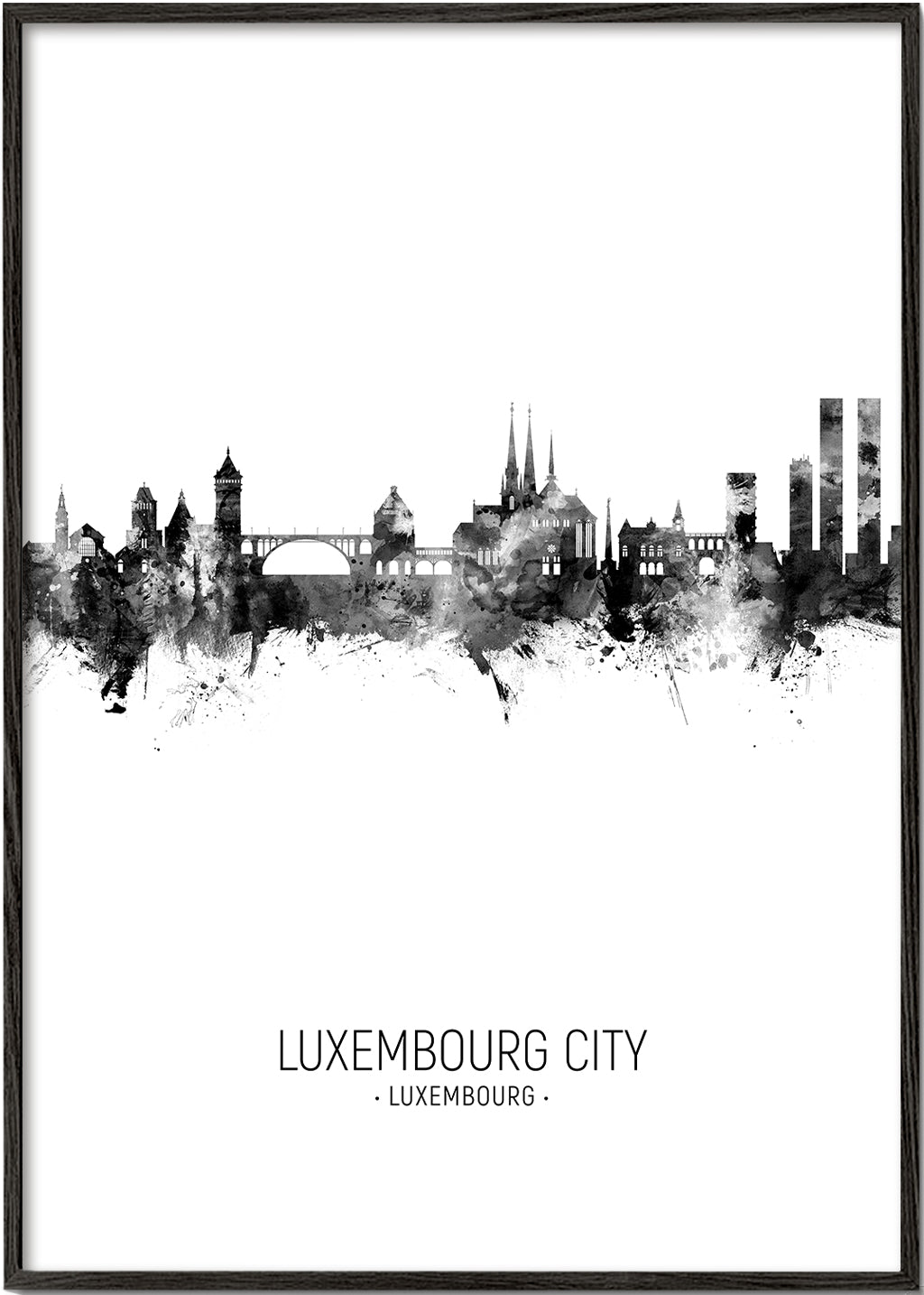 Luxembourg City Skyline black and white