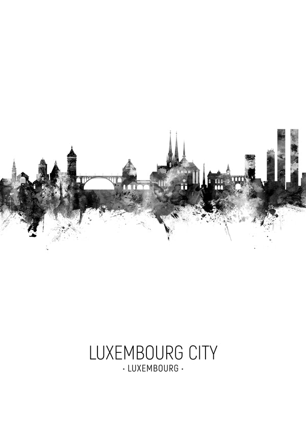 Luxembourg City Skyline black and white