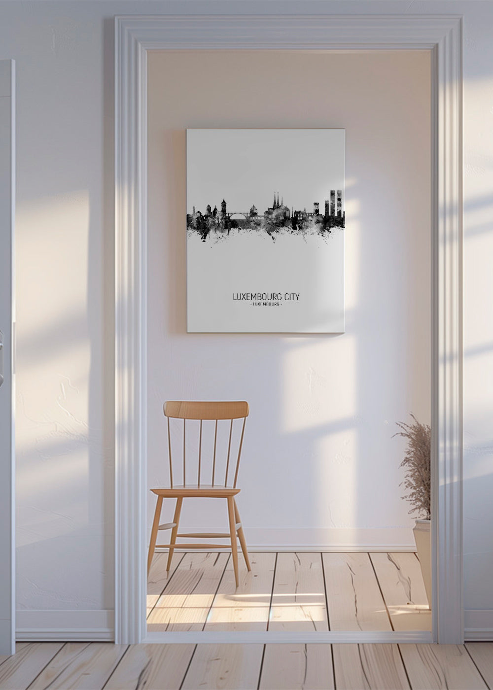 Luxembourg City Skyline black and white