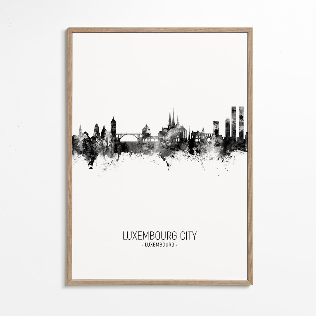 Luxembourg City Skyline black and white