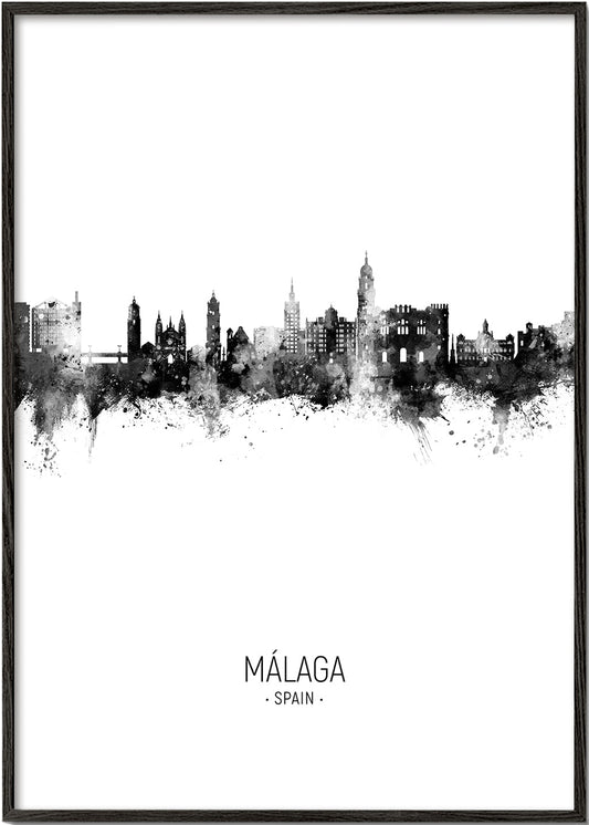 Málaga Skyline black and white