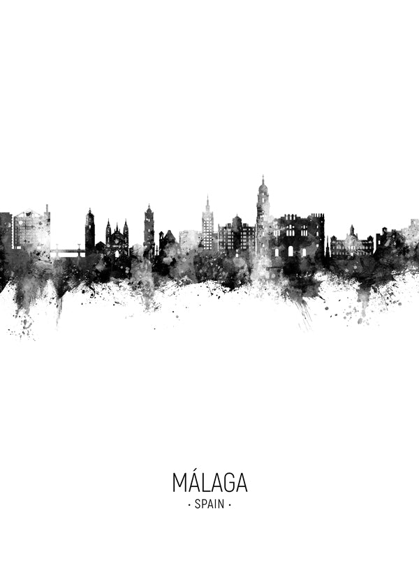 Málaga Skyline black and white
