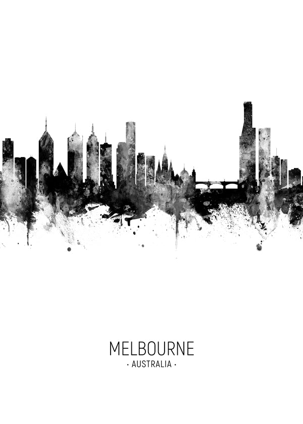 Melbourne Skyline black and white