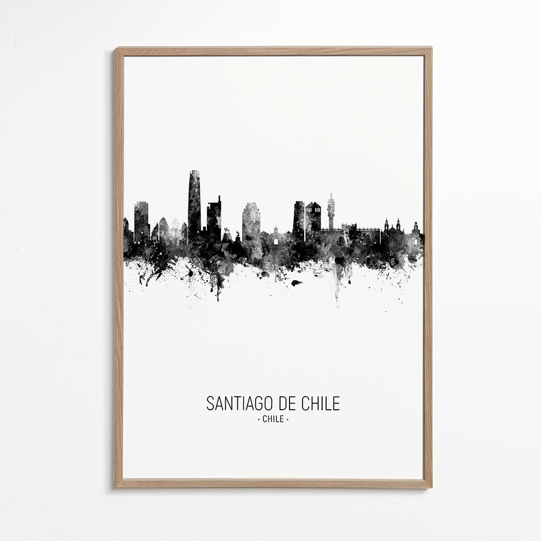 Santiago de Chile Skyline black and white