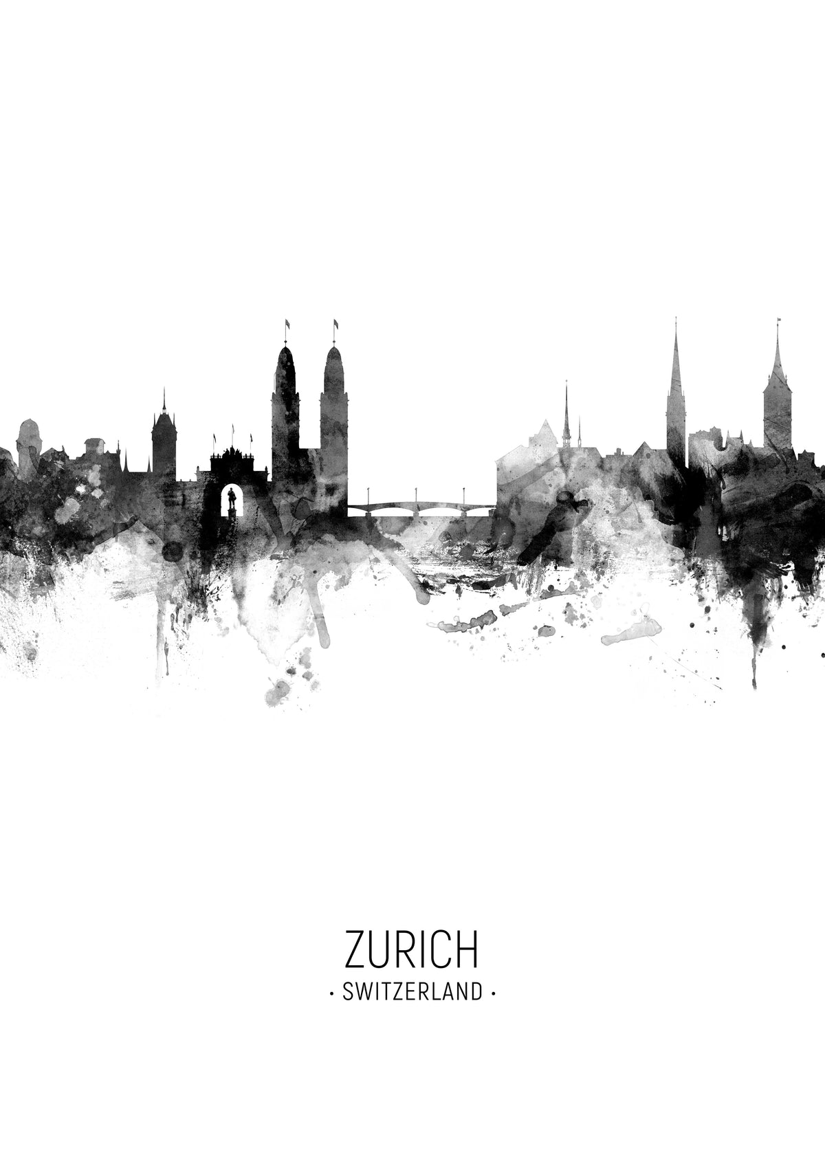 Zurich Skyline blanco y negro - Unframed art print