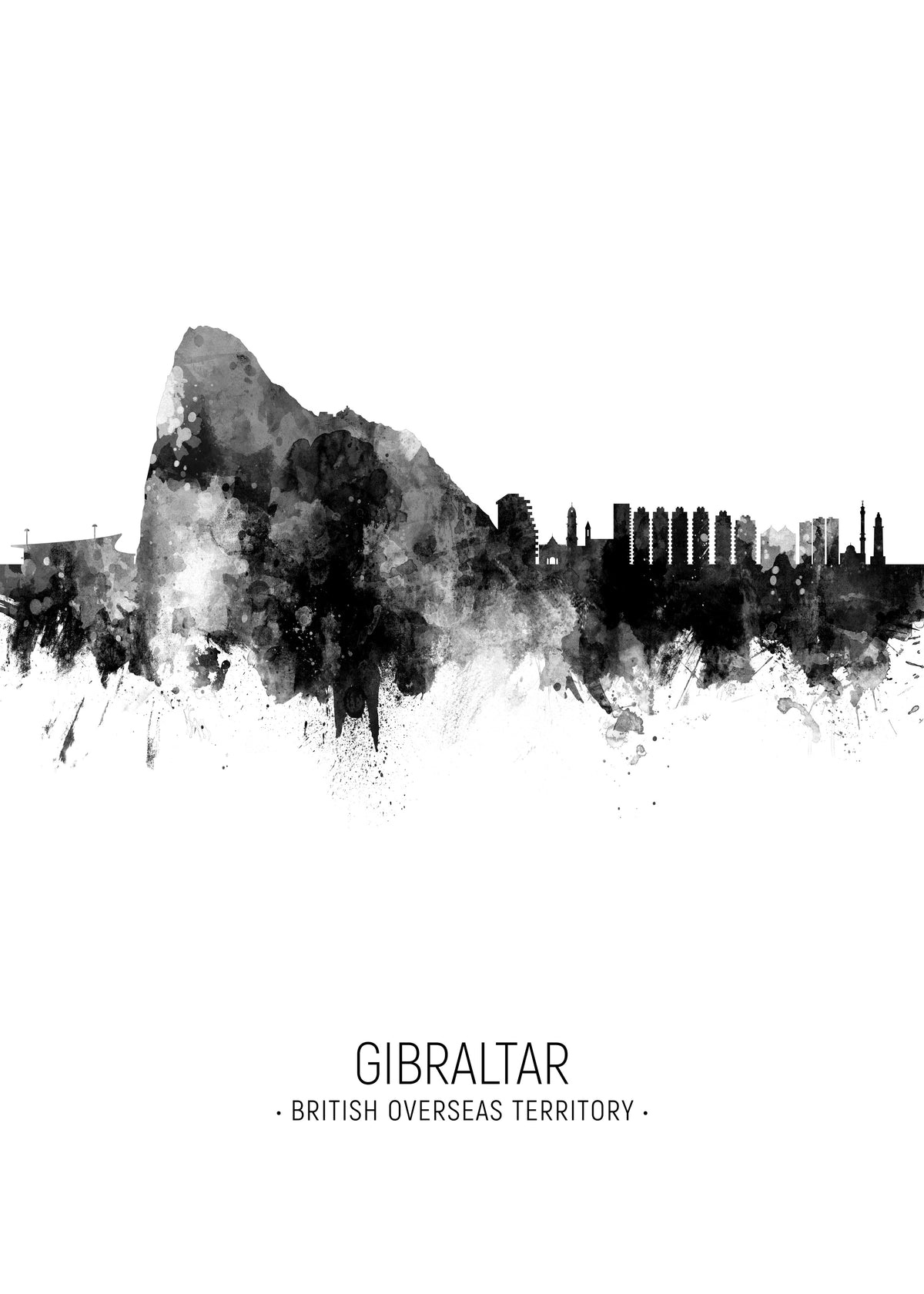 Gibraltar Skyline blanco y negro - Unframed art print