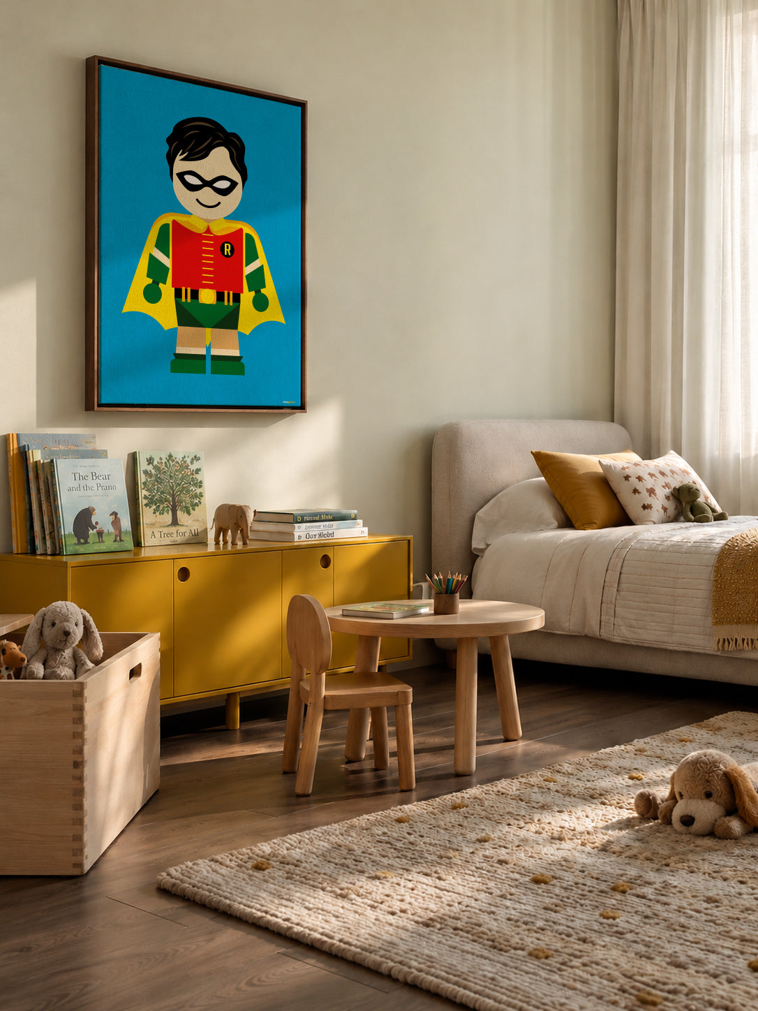 Toy Robin - Framed canvas in an interior