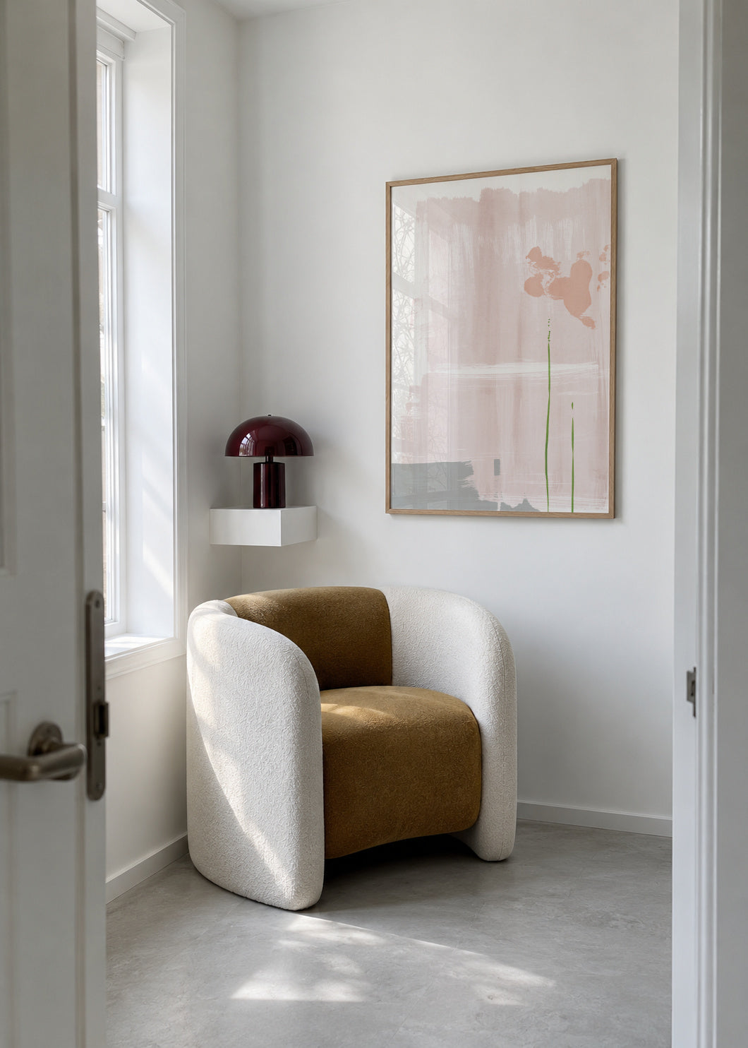 Soft pink abstract painting - Framed poster in an interior